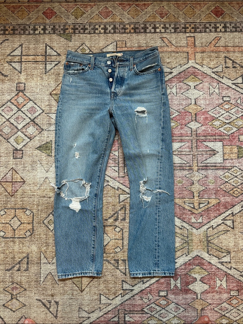 Levi's Women's Straight Leg Distressed Blue Jeans